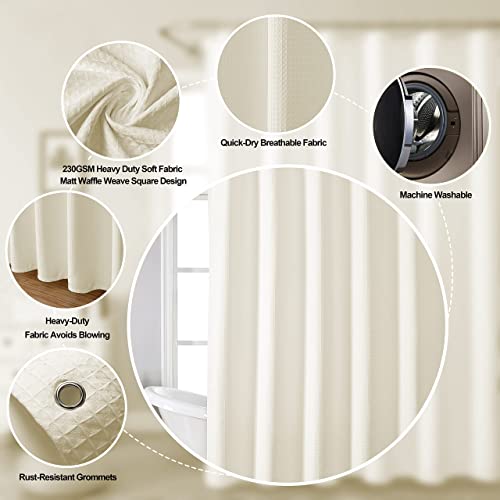 MISS SELECTEX Waffle Weave Fabric Shower Curtain for Bathroom and Bathtubs - Spa, Hotel Shower Curtain Luxury Bathroom Curtain, Heavyweight 230 GSM, Water Repellent, Washable(48Wx72H, Beige)