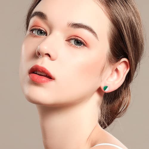 Simulated Emerald Earrings for Women - 14K Gold Plated Sterling Silver Hypoallergenic Round Stud Earrings Simple Minimalist Earrings Jewelry Gifts for Birthday Christmas Mother Wife