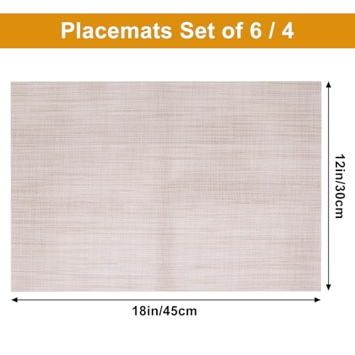 GDFYMI Placemats Set of 6, Washable Non-Slip Placement Mats for Dining Table Heat Resistant PVC Placemat 18"x12", Beige