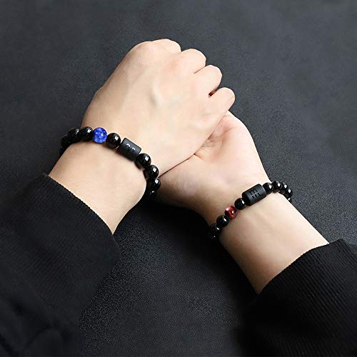 Jade cabbage Zodiac Bracelet for Couple 8mm 10mm Natural Black Onyx Stone Star Sign Constellation Distance Friendship Prayer Blessing Bracelet Gifts Men Women Size adjustable (Women 8mm beads,Virgo)