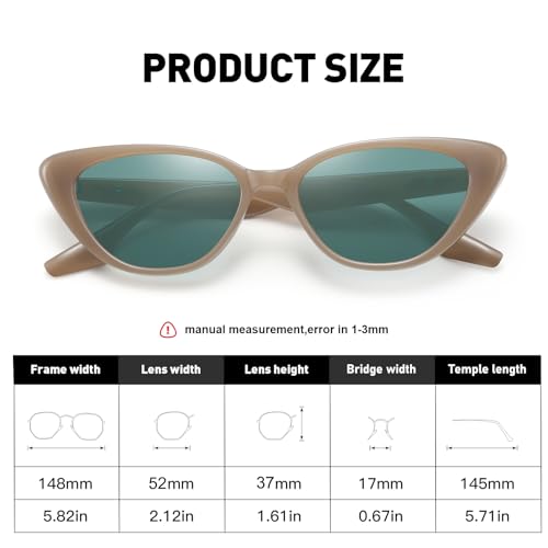 Fozono Retro Vintage Narrow Cat Eye Sunglasses for Women 90s Small Chic Style Trendy Sunnies UV400 Protection FZN7514(Brown/Green)
