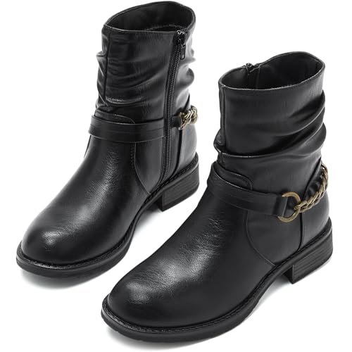 Shupua Ankle Booties For Women Low Heel Fall Boots Black Combat Boots Womens Ankle Boots With Chain Strap(Grey.us7)