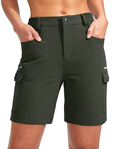 SANTINY Women's Hiking Cargo Shorts with 7 Pockets Lightweight Quick Dry 7 Inch Long Golf Shorts for Women Casual Summer (Khaki_L)