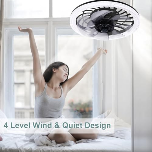 WESTTREE Celling Fan with Light and Remote, 12In Celling Fan with Lights - 144 Light Bead, Color Temperature, 4 Level Powered Wind Celling Fans for Bedroom, Dining Room QWF3103 Black