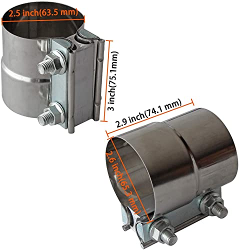 Exhaust Band Clamp 2.5 Inch Joint Exhaust Pipe Muffler Clamp Band 304 Stainless Steel(4 Pack 2.5" Lap Joint Exhaust Clamp)
