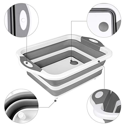 QiMH Collapsible Cutting Board, 8L Foldable Space Saving Multi-function Kitchen Dish Tub and Camping Sink, Washing and Draining Veggies Fruits Storage Basket for Picnic, BBQ Food Prep and Camping