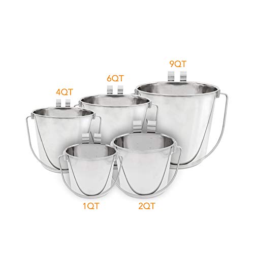 Fuzzy Puppy Flat Sided Pail with Dual Hooks, Snugly Fit On Dog, Cat and Critter Crates & Cages, Heavy Duty Stainless Steel | 1 Quart, (PN: FSP-1)