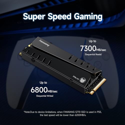 fanxiang S770 1TB NVMe M.2 SSD for PS5 - with Heatsink and DRAM, Up to 7300MB/s, PCIe 4.0, Suitable for Playstation 5 Memory Expansion, Game Enthusiasts, IT Professionals