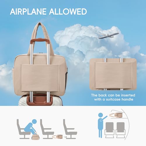 CLUCI Weekender Travel Bag for Women Puffer Tote Bag Carry On Duffle Overnight Bags with Shoe Compartment Pale Camel