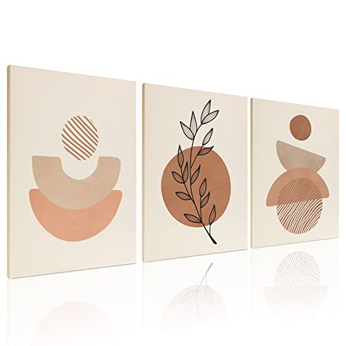 Boho Minimalist Wall Art Set - Modern Framed Canvas Prints Featuring Bohemian Style, Geometric Figures, and Abstract Art - Ideal for Home or Office Wall Decor (12"x16", Set of 3)