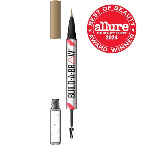 Maybelline Build-A-Brow 2-in-1 Brow Pen and Sealing Brow Gel, Eyebrow Makeup for Real-Looking, Fuller Eyebrows, Blonde, 1 Count
