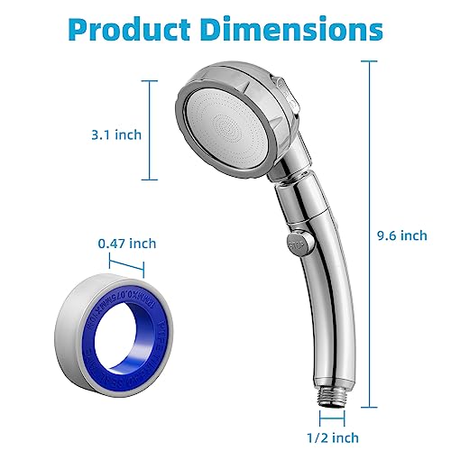 Marbrasse High Pressure Shower Head, 3-Settings Handheld Showerhead with ON/Off Full Shutoff Push Button and Switch to Control Flow, Angle-Adjustable Water Saving Body Sprays(Chrome)
