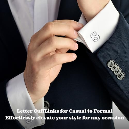 LOLIAS 3 Pairs Cufflinks For Men Personalized Initial Cuff Links Mens Letter CuffLinks for Casual to Formal with Gift Box Silver Black Gold Cufflinks Set for Father Husband Groom,Letter J