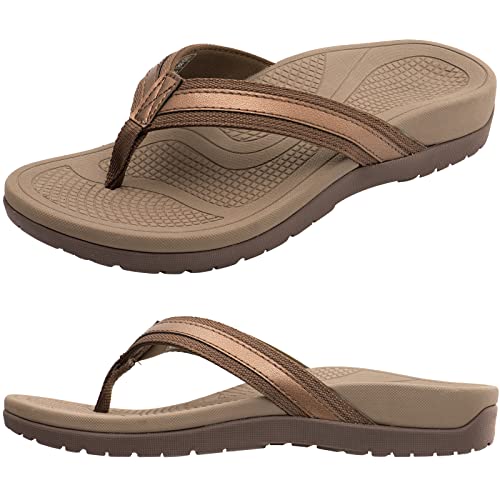 Thearches Women's Orthotic Flip Flops Arch Support Sandals for Plantar Fasciitis Flat Feet Heel Pain Relief, Supportive Beach Toe-post Sandals, Comfort Walking Flip Flop Slides