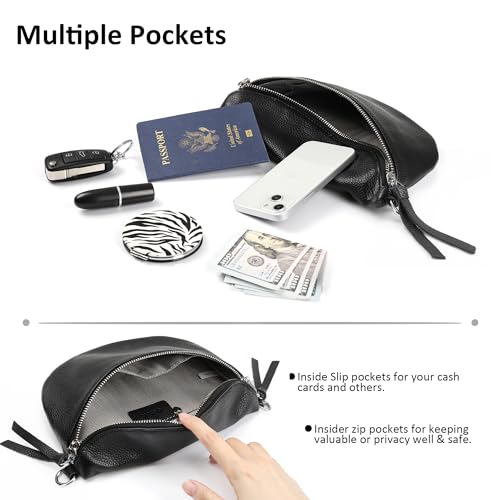 befen Small Genuine Leather Waist Pack for Women, Crossbody Bag Belt Bag Fanny Packs with Adjustable Strap-Cognac Brown