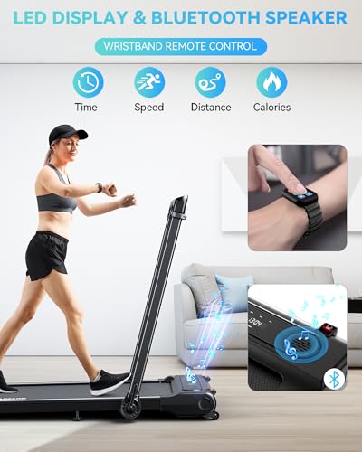 BULAPEACH Treadmill Walking Pad with Incline, 3 in 1 Foldable Treadmill with Removable Desk Workstation, Under Desk Compact Walking Treadmills for Home Small Office with Wristband Remote Control