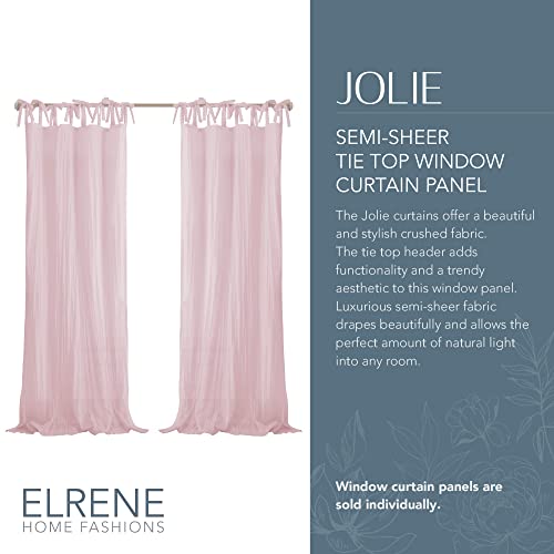 Elrene Home Fashions Jolie Crushed Semi-Sheer Window Curtain, Adjustable Tie-Top Single Panel, 52" x 84" (1 Panel), Blush