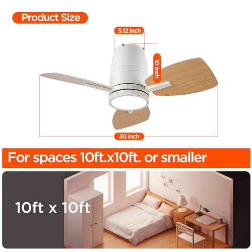 TALOYA Small Ceiling Fans with Lights and Backlight, 32 inch Ceiling Fan with Remote Control, Quiet Reversible DC Motor, 5 CCT Seleactable Modern Ceiling Fans for Bedroom Dining Room Patio White