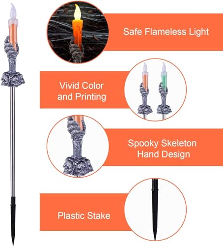 Halloween Pathway Lights, 5 Pack Candle Skull Hand Candle Holder, LED Halloween Decor Candle Lights Solar Powered, Indoor and Outdoor Party Home Garden Porch Halloween Decoration (Dark Black-1x5 Pack)