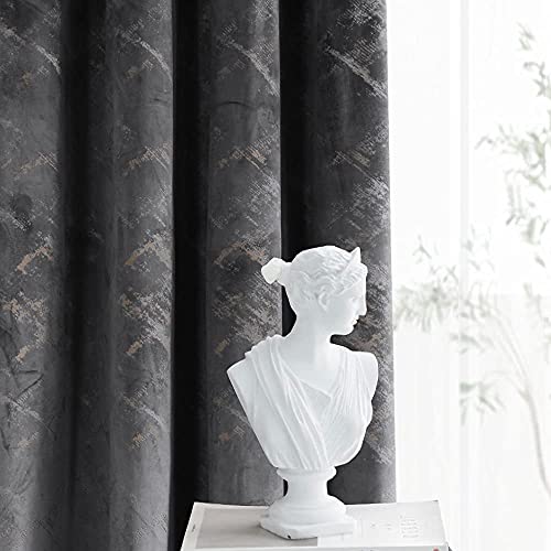 H.VERSAILTEX Luxury Velvet Curtains 95 Inches Long Thermal Insulated Blackout Curtains for Bedroom Foil Print Soft Velvet Grommet Curtain Drapes for Living Room Vintage Home Decor, 2 Panels, Black