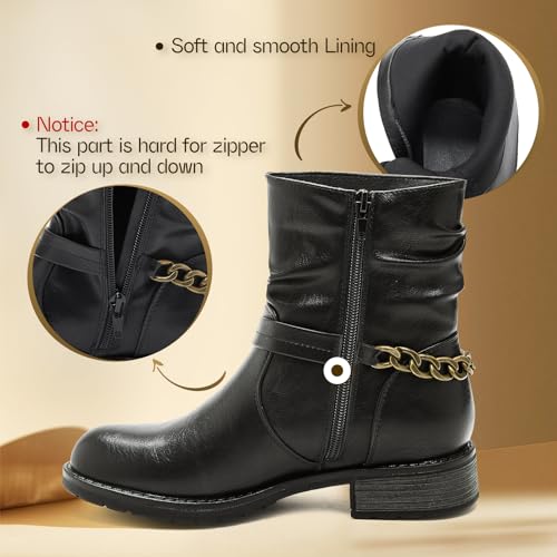 Shupua Ankle Booties For Women Low Heel Fall Boots Black Combat Boots Womens Ankle Boots With Chain Strap(Grey.us7)