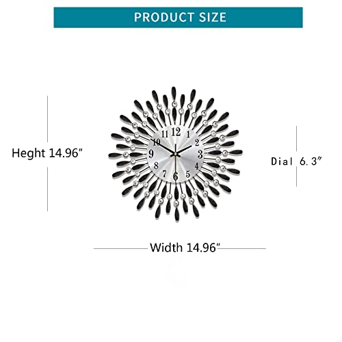 YIJIDECOR Wall Clocks for Living Room Decor Large Wall Clocks Battery Operated Silent Non-Ticking for Bedroom Kitchen Office Home Decorative 14 Inches Small Round Metal Black Crystal Wall Watch Clock