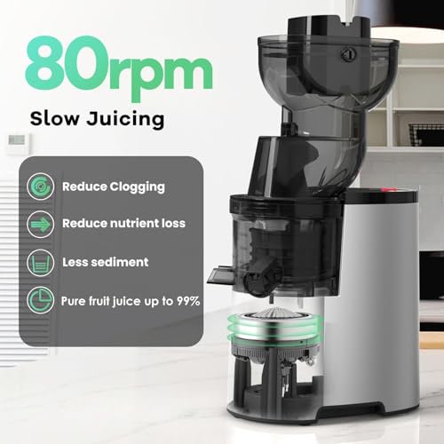 Masticating Juicer Machines, 4.1-inch(104mm) Powerful Slow Cold Press Juicer with Large Feed Chute,Easy to Clean with Brush