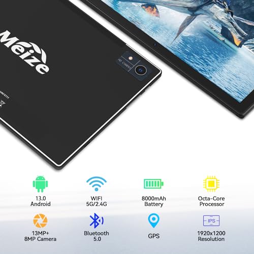 Newest 2024 Android 13 Tablet, 128GB+16(8+8 Expand)GB/512GB Expandable, Octa-Core Tablet with 5G WiFi, 8000mAh Battery, 10.1 inch Tablet with 21MP Camera, Tablet with Keyboard, Bluetooth, Mouse, Case.