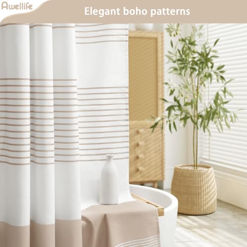 Awellife Boho Pink Shower Curtain for Bathroom Stripe Tassel Shower Curtain 72 X 72 Inches Farmhouse Linen Girls Coral