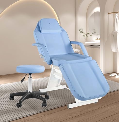 LUXMARS Facial Chair, Tattoo Chair Massage Bed with Hydraulic Stool for Professional Massage Facial Lash Beauty Spa, White