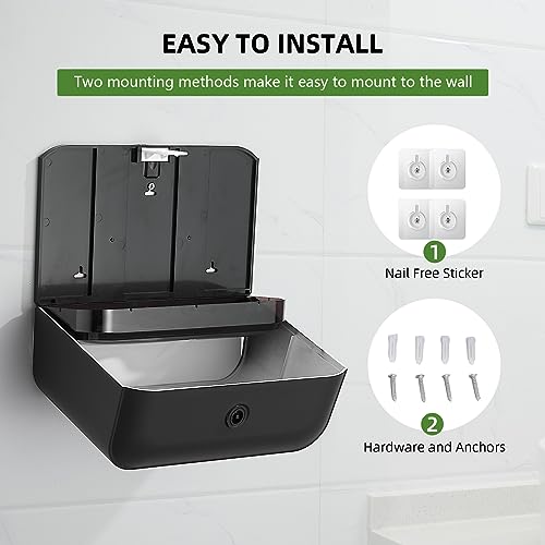 Modundry Wall Mount Paper Towel Dispensers,Commercial Multifold Tissue Dispenser with Smart Lock, Adhesive No Drilling or Screws Install,Hand Towel Holder for Bathroom,Restroom, Office, Home (Black)