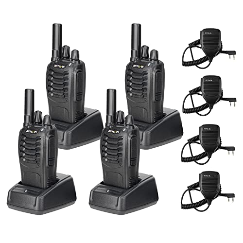 Retevis H-777 Walkie Talkies with Shoulder Mic,2 Way Radios Long Range,License-Free,LED Flashlight,Portable,Shock Resistant,for Family Outdoor Small Commercial (4 Pack)