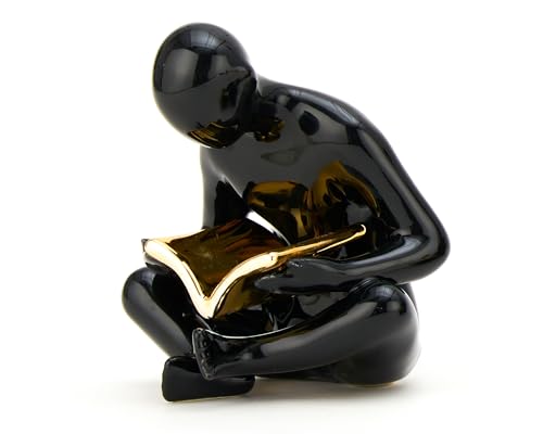 BOIHEGU Thinker Statue Reading Book, Modern Gold Reader Sculpture for Library Home Study Living Room Office Bookshelf Coffee Table Decor, Unique Gifts for Bookworm Avid Reader Book Lover(A-Gold)