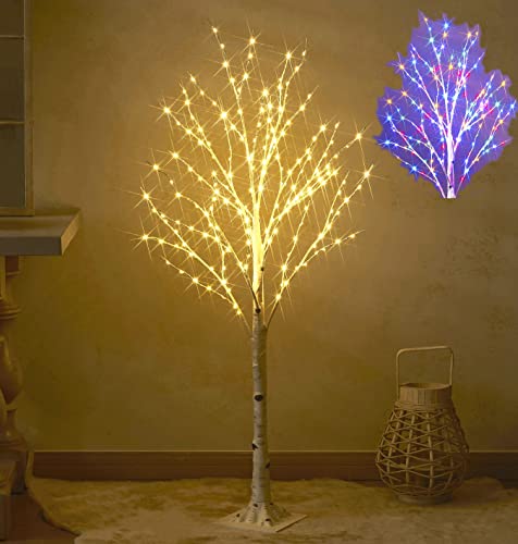 Hairui Lighted Birch Tree with 200L Multi Color and Warm White Fairy Lights 8 Functions 4FT, White Twig Tree with Lights for Indoor Outdoor Home Party Christmas Easter Decoration
