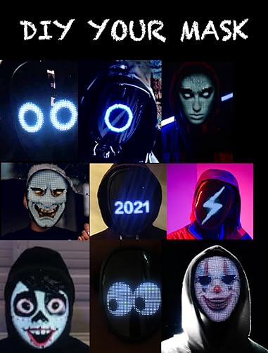 Face Transforming LED Mask with Bluetooth Programmable - LED Light Up Halloween Mask Digital Luminous Mask for Costume