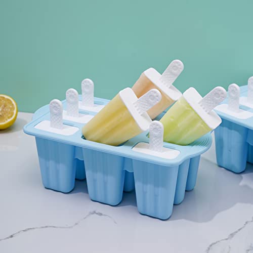 Popsicle Molds, 9 Pieces Silicone Ice Pop Molds Popsicle Mold Silicone BPA Free Reusable Sticks Easy Release Ice Pop Make (Blue, 9 CavitIES)