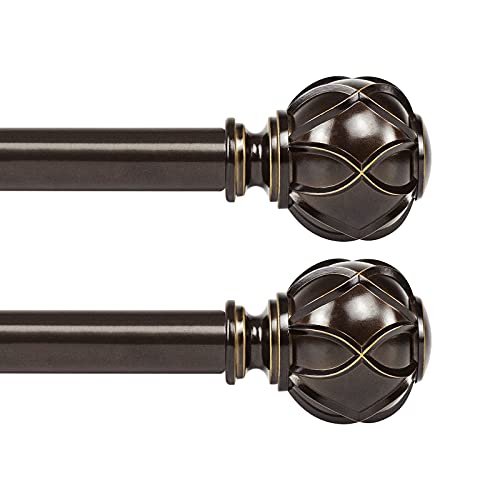 KAMANINA Single Curtain Rod 32 to 58 Inch(2.6-4.8Ft), 7/8 Inch Antique Bronze Adjustable Drapery Rod for Windows, Decorative Netted Texture End