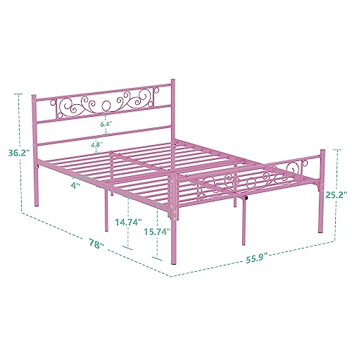 Elephance Full Size Bed Frame with Headboard and Footboard, Metal Platform Bed Frame with 14 Inch Storage Space No Box Spring Needed Easy Assembly for Adult White