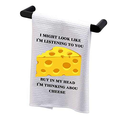 BDPWSS Funny Cheese Kitchen Towel Cheese Lover Gift I Might Look Like I'm Listening I'm Thinking About Cheese Dish Towel (Thinking Cheese TW)