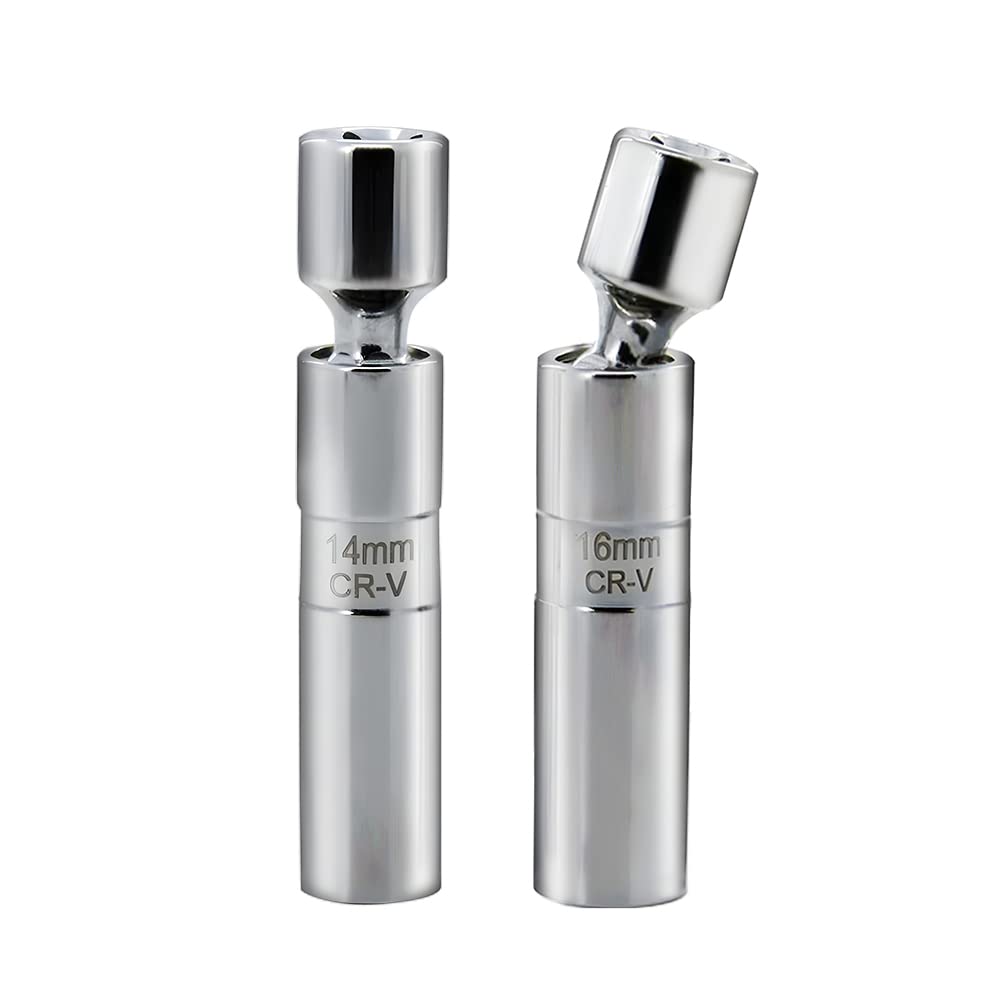 A ABIGAIL 14mm and 16mm Thin Wall Swivel Magnetic Spark Plug Socket 3/8 Inch Drive 12-Point Spark Plug Socket Removal Tool Compatible with Motorcycle, Car, SUV, BMW,Nissan, Mini, Mercedes