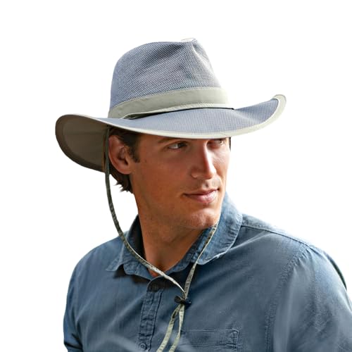 Panama Jack Mesh Crown Safari Sun Hat, 3" Brim, Adjustable Chin Cord, UPF (SPF) 50+ Sun Protection (Charcoal, Medium)