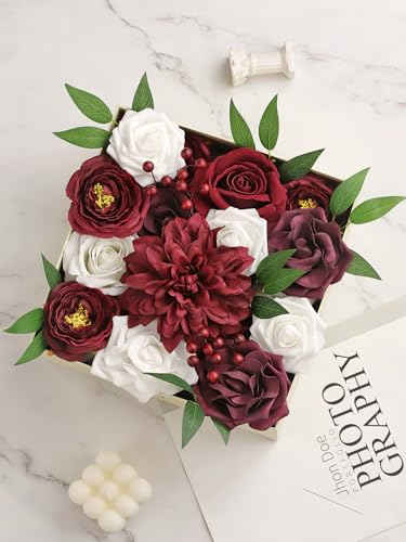 MISSPIN Fall Artificial Flowers Combo Box Set Fake Flowers for DIY Wedding Bridal Bouquets Faux Roses Floral Arrangements with Stems for Party Table Centerpieces Autumn Home Indoor Outdoor Decoration