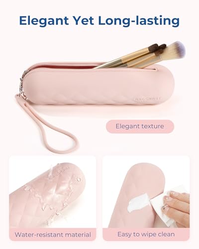 BAGSMART Makeup Brush Holder Bag Travel with Metal Zipper Closure, Travel Make Up Brush Case Cosmetic Bag, Silicone Soft Portable Face Brushes Travel Essentials Organizer Holder, Light Khaki