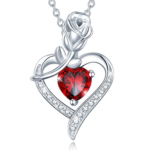 AGVANA October Birthstone Jewelry Pink Tourmaline Necklace for Women Sterling Silver Rose Flower Heart Pendant Necklace Fine Jewelry Anniversary Birthday Gifts for Women Mom Wife