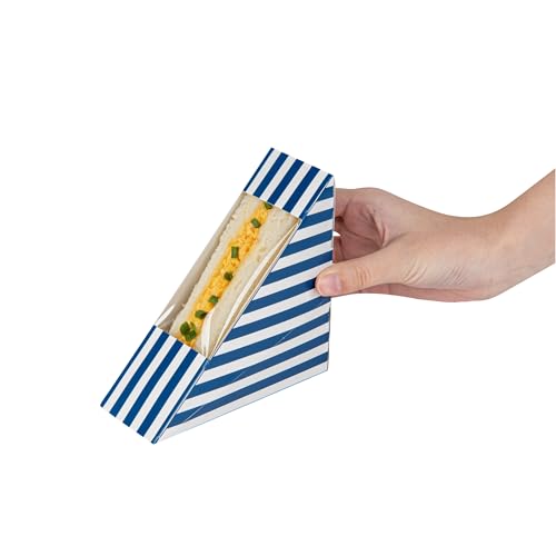 Restaurantware Cafe Vision 4.8 x 2.8 Inch Sandwich Paper Boxes 200 Medium Sandwich Wedge Boxes - With Window Disposable Kraft Paper Triangle Sandwich Containers Grease-Resistant Lining
