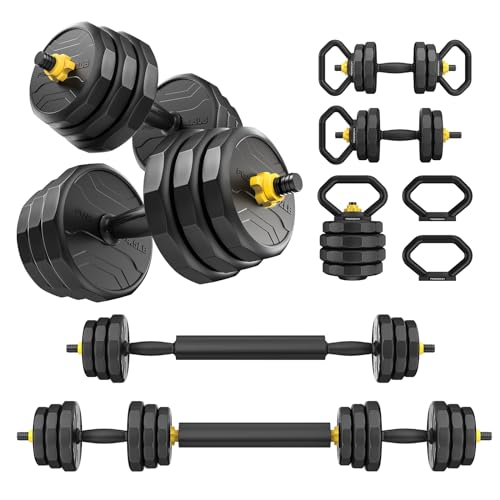 FEIERDUN Adjustable Dumbbells, 40lbs Free Weight Set with 4 Modes, Used as Barbell, Kettlebells, Push up Stand, Fitness Exercises for Home Gym Suitable Men/Women