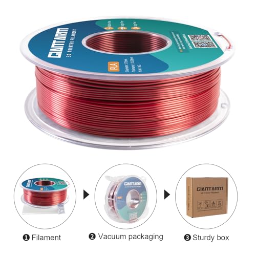 GIANTARM 3D Printer Filament, Silk Black Pla Filament, 1Kg(2.2lbs) Spool, 1.75mm Dimension Accuracy +/- 0.03mm, 3D Printing Filament