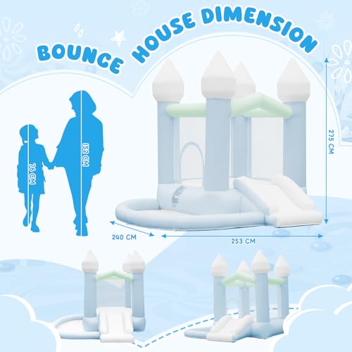 FBSPORT White Bounce House, Inflatable Bouncer with Air Blower,Indoor & Outdoor Bouncy Castle with Big Ball Pit for Wedding Party Kids Birthday Party, Easy to Install