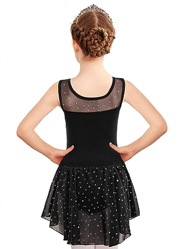 Zaclotre Kid Girls Sparkly Dance Leotard with Skirt Hi-Low Shiny Ballet Dance Dresses