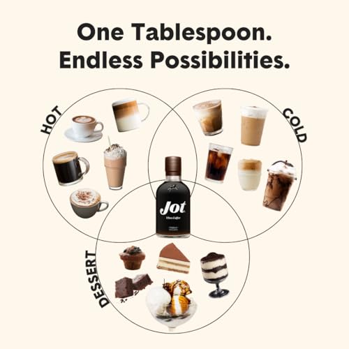 Jot Coffee Concentrate (Caramel) High Caffeine Cold Brew Coffee Concentrate Liquid for Iced Coffees, Instant Espresso, Hot or Cold Instant Coffees - Makes 14 Cups, 150mg Caffeine/Tbsp, Sugar Free